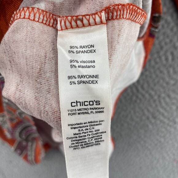 Chicos Top Womens 0 US Small Brown Russet Paisley Multi Print 3/4 Sleeve Stretch - Picture 6 of 10